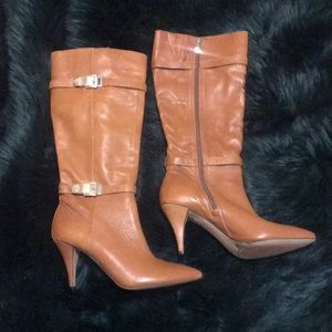 Vince Camuto leather right below knee tan boots